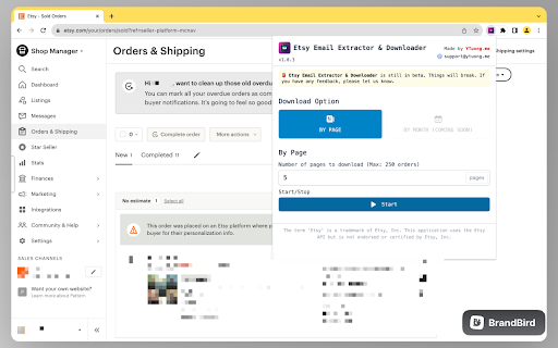 Etsy Email Extractor & Downloader screenshot