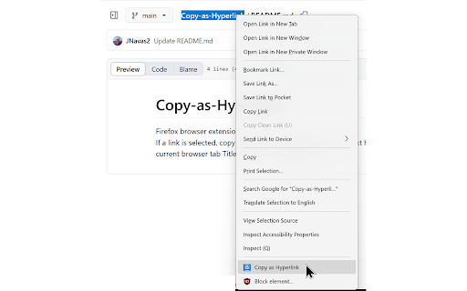 Copy as Hyperlink screenshot