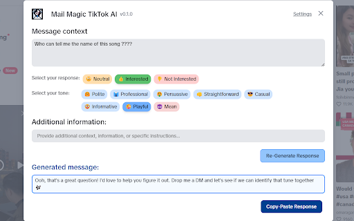 ChatGPT AI for TikTok video comments and messages by MailMagic screenshot