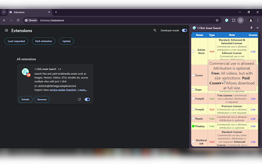 1 Click Asset Search screenshot