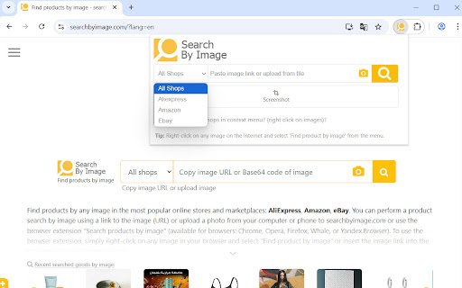 Search products by image screenshot