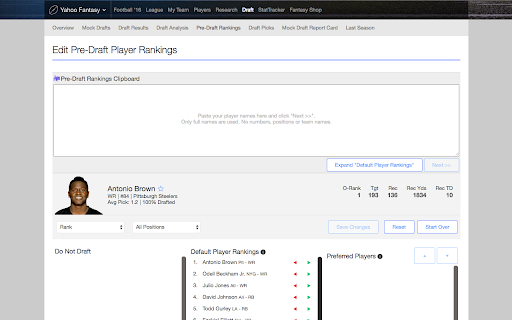 Pre-Draft Rankings for Yahoo Fantasy Sports screenshot