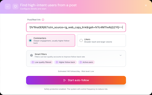 Instagram Follow & Unfollow from Competitors & Posts - IGMate screenshot