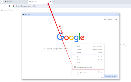 Tab To Popup Window screenshot