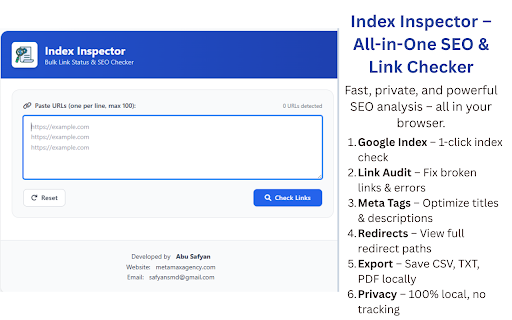 Index Inspector – Bulk Link Status & SEO Checker screenshot