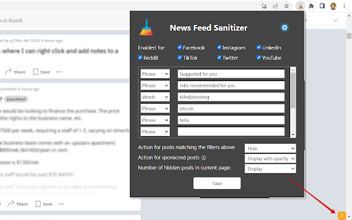 News Feed Sanitizer screenshot