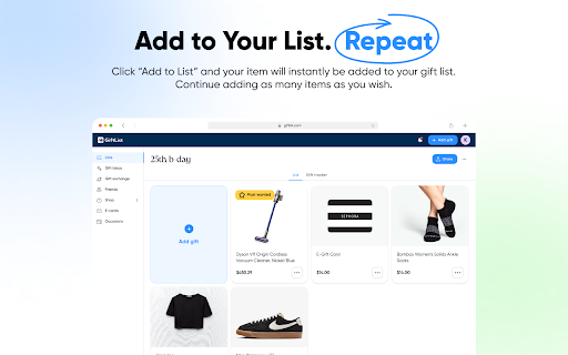 Add to GiftList Button screenshot