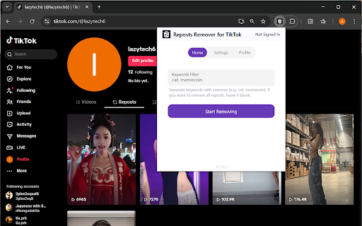 Reposts Remover for TikTok screenshot