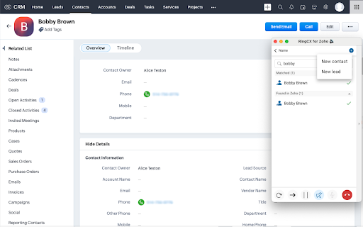 RingCentral RingCX for Zoho screenshot