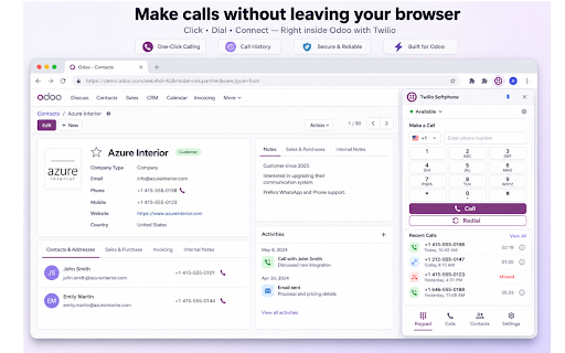 Twilio Odoo Softphone – Contacts, Click-to-Call & Auto Dialer screenshot