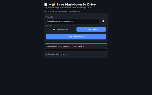 Save Markdown to Drive screenshot