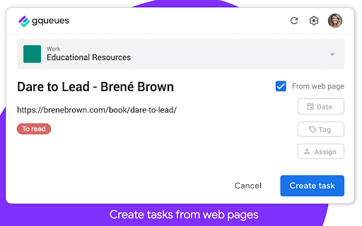 GQueues Chrome Extension screenshot