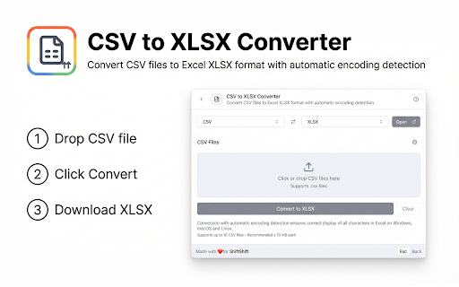 CSV to XLSX screenshot