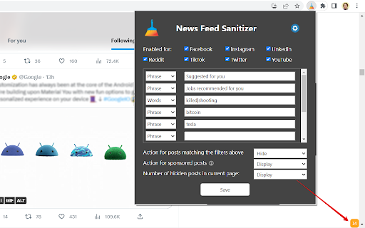 News Feed Sanitizer screenshot