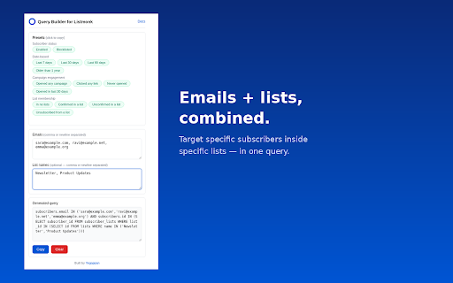 Query Builder for Listmonk screenshot