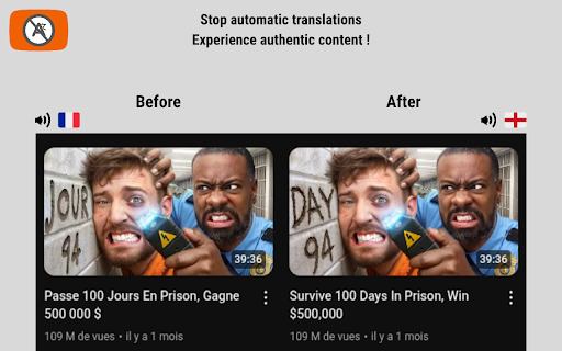 YouTube No Translation screenshot