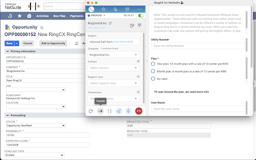 RingCentral RingCX for NetSuite screenshot