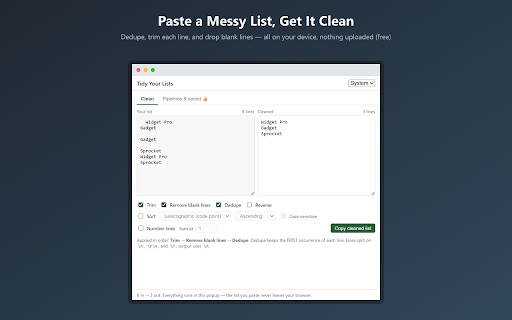 Tidy Your Lists: Sort, Dedupe & Number screenshot