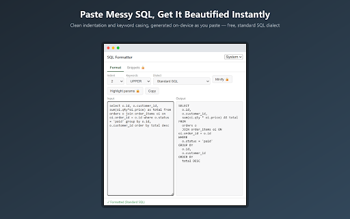 SQL Formatter screenshot