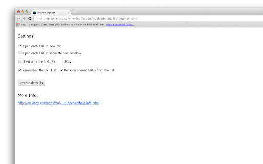 Bulk URL Opener Extension screenshot