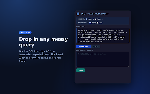 SQL Formatter & Beautifier screenshot