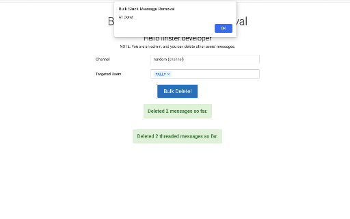 Bulk Slack Message Removal screenshot