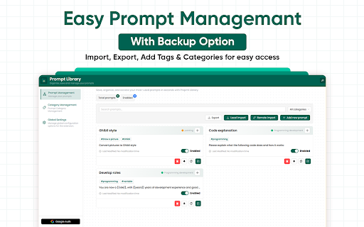 Prompt Library: LLM Prompt Saver & Organizer screenshot