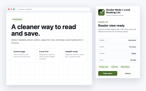 Reader Mode Reading List screenshot