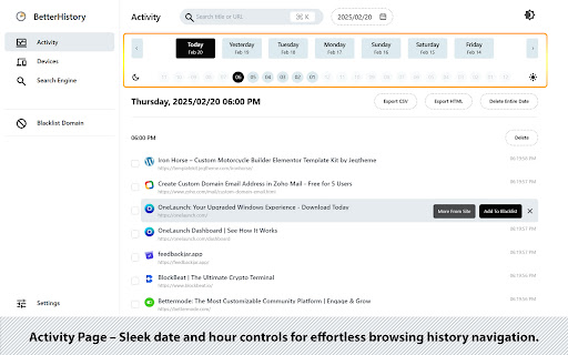 Better History | Manage, Export, and Delete History screenshot