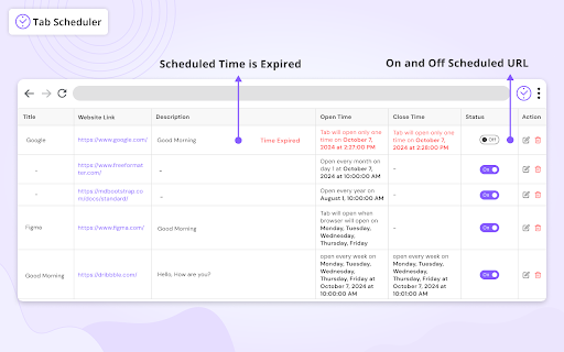 Tab Scheduler with auto open and close screenshot