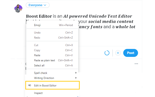 Boost Editor -Right Click in SM Post Text Box screenshot