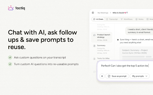 Tactiq: AI note taker for Google Meet, Zoom and MS Teams screenshot
