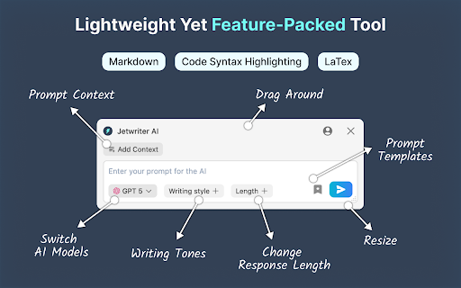 Jetwriter AI: Reply Emails, Ask Page, Summarize, Fix Grammar, and More screenshot