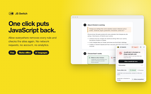 Disable JavaScript — Per-Site Toggle & Switch | JS Switch screenshot