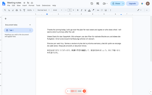 Voice Typing in Google Docs screenshot