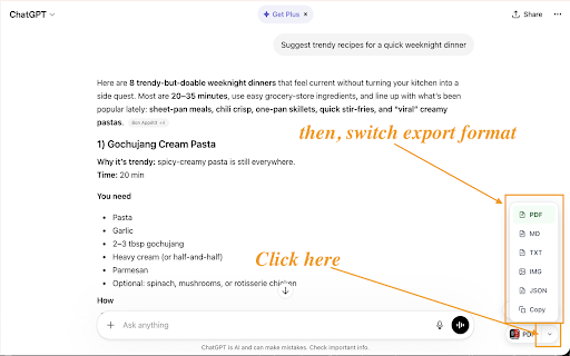 ChatGPT to PDF: Export ChatGPT Chats to PDF, Markdown, JSON screenshot