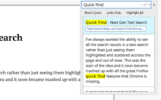 Quick Find for Google Chrome™ screenshot