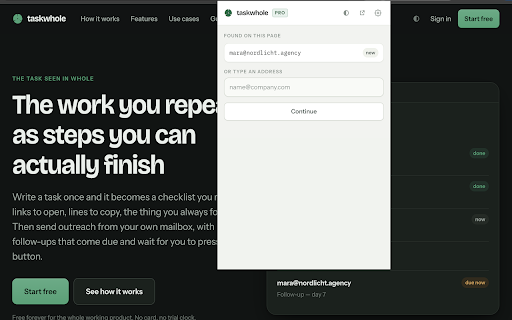 TaskWhole — Cold Email Follow-ups from Any Page screenshot