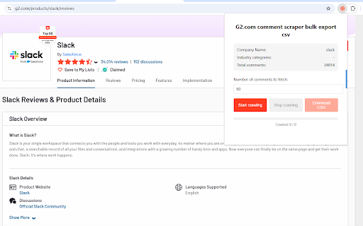 G2.com comment scraper bulk export csv screenshot
