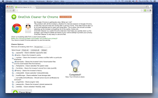 OneClick Cleaner for Chrome screenshot