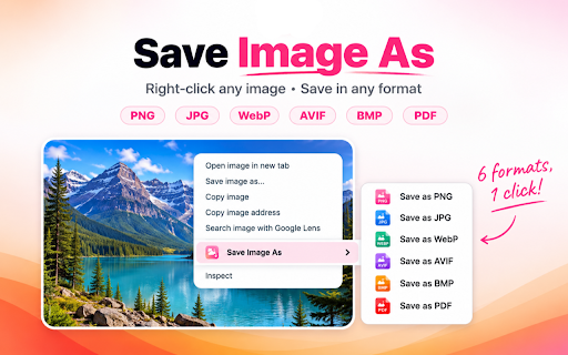 Save Image as PNG, JPG, WebP, BMP, AVIF, PDF screenshot