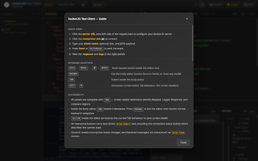 Socket.IO Test Client screenshot