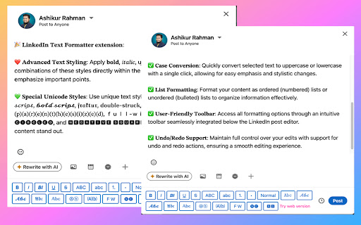 HappyInAI - LinkedIn Text Formatter for Post Editor screenshot