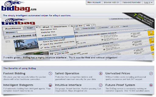 bidbag Remote - eBay sniper screenshot