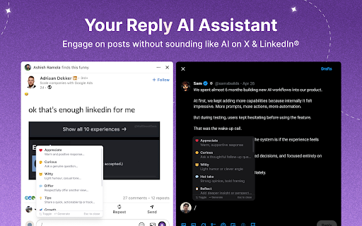 Reepl - AI Comment & Reply Assistant for LinkedIn® and X screenshot