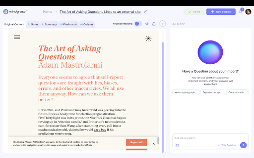 Mindgrasp AI Chrome Extension screenshot