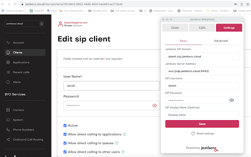 jambonz webrtc phone screenshot