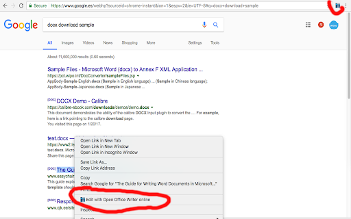 OpenOffice Writer online for Word documents screenshot