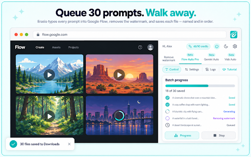 Erasio - Automate Google Flow, Gemini and Google Vids screenshot