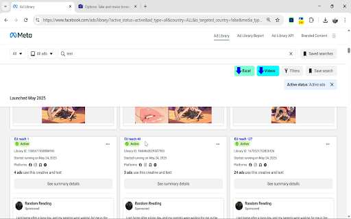 Download Facebook Ad Library data screenshot